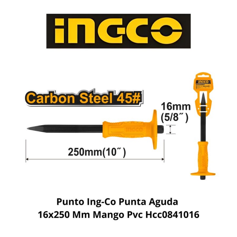 PUNTO INGCO PUNTA AGUDA 16X250 MM MANGO PVC HCC08
