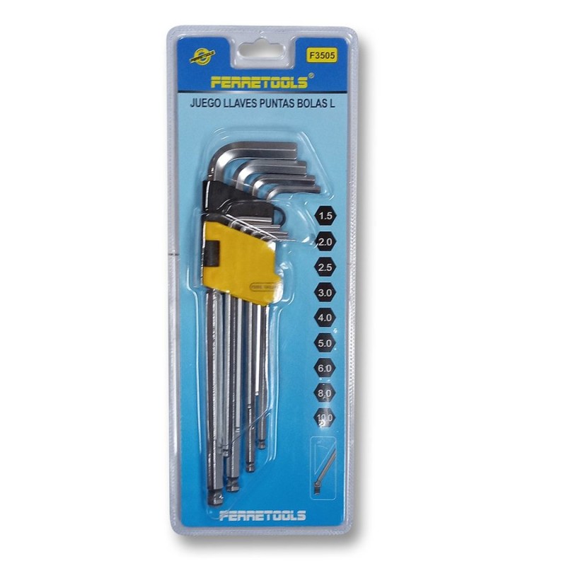 LLAVE ALLEN FERRETOOLS 9 PIEZAS (BOLA) LARGO F3505