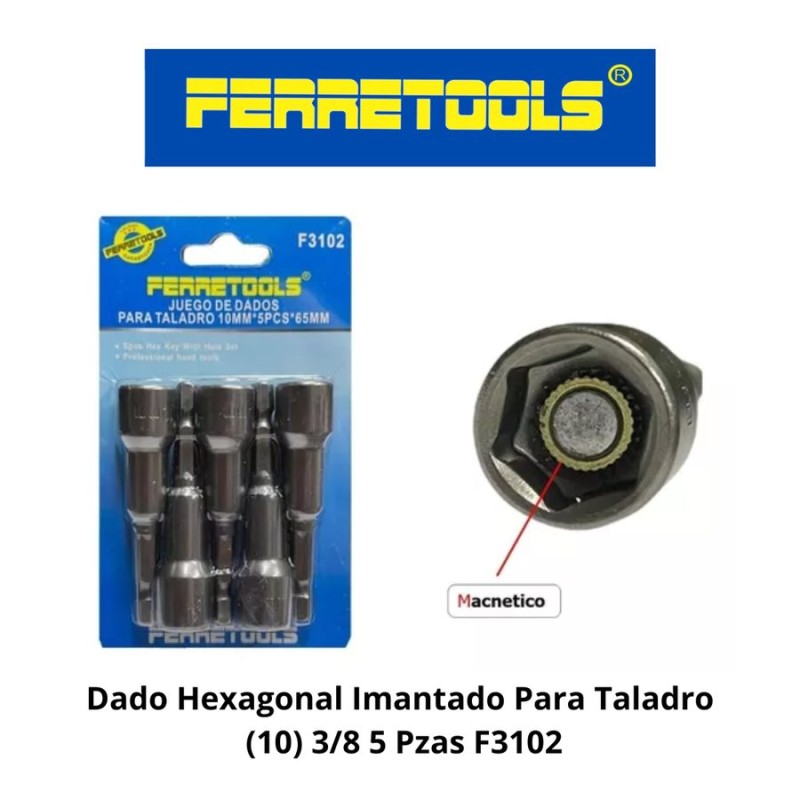 DADO HEXAGONAL IMANTADO PARA TALADRO (10) 3/8 5 PZ