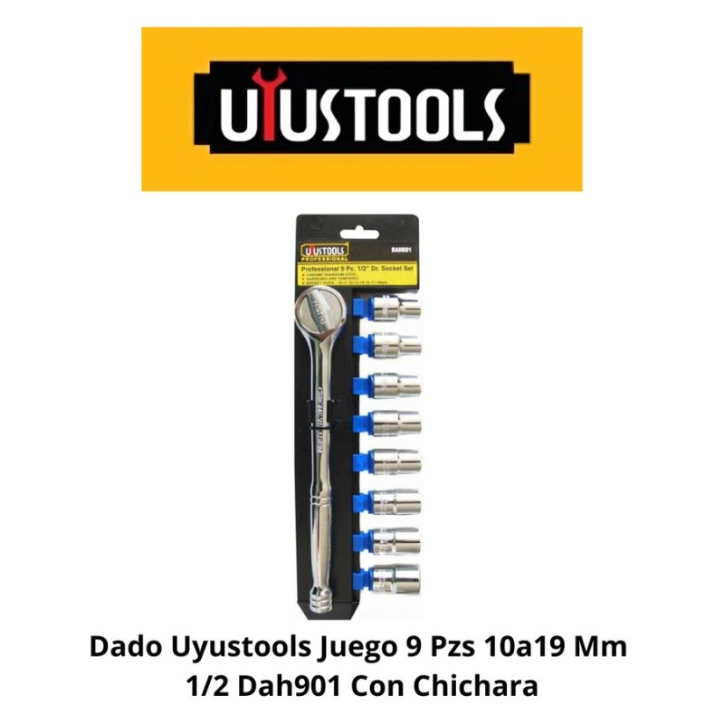 DADO UYUSTOOLS JUEGO 9 PZS 10A19 MM 1/2 DAH901 CON