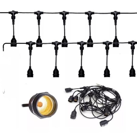 GUIRNALDA VELLMAX 5 X E27 10 MT NEGRO CON MACHO V-