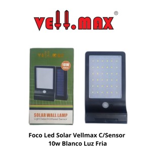 FOCO LED SOLAR VELLMAX C/SENSOR 10W BLANCO LUZ FRI