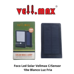 FOCO LED SOLAR VELLMAX C/SENSOR 10W BLANCO LUZ FRI