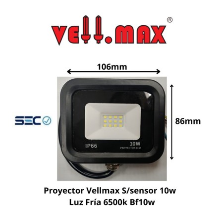 PROYECTOR VELLMAX S/SENSOR 10W G/NG LUZ FRIA
