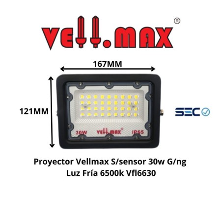 PROYECTOR VELLMAX S/SENSOR 30W G/NG LUZ FRIA