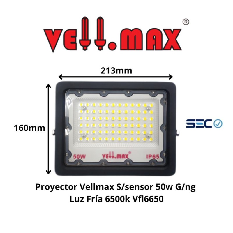 PROYECTOR VELLMAX S/SENSOR 50W G/NG LUZ FRIA