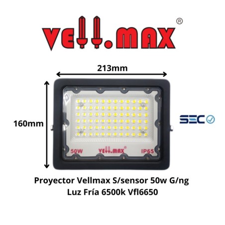 PROYECTOR VELLMAX S/SENSOR 50W G/NG LUZ FRIA