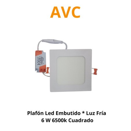 PLAFON LED EMBUTIDO * LUZ FRIA 6 W 6500K CUADRAD
