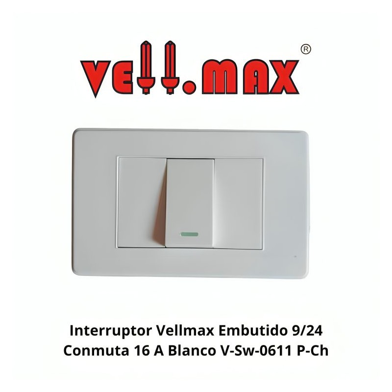 INTERRUPTOR VELLMAX EMBUTIDO 9/24 CONMUTA 16 A BLA