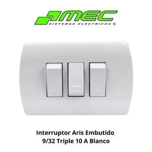 INTERRUPTOR ARIS EMBUTIDO 9/32 TRIPLE 10 A BLANCO