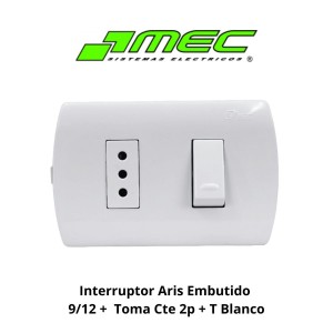 INTERRUPTOR ARIS EMBUTIDO 9/12 + TOMA CTE 2P + T B