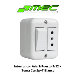 INTERRUPTOR ARIS S/PUESTO 9/12 + TOMA CTE 2P+T BLA
