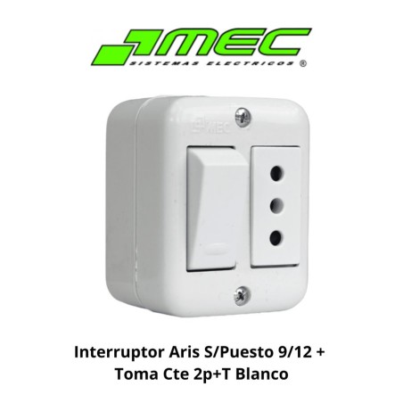INTERRUPTOR ARIS S/PUESTO 9/12 + TOMA CTE 2P+T BLA
