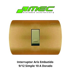 INTERRUPTOR ARIS EMBUTIDO 9/12 SIMPLE 10 A DORADO