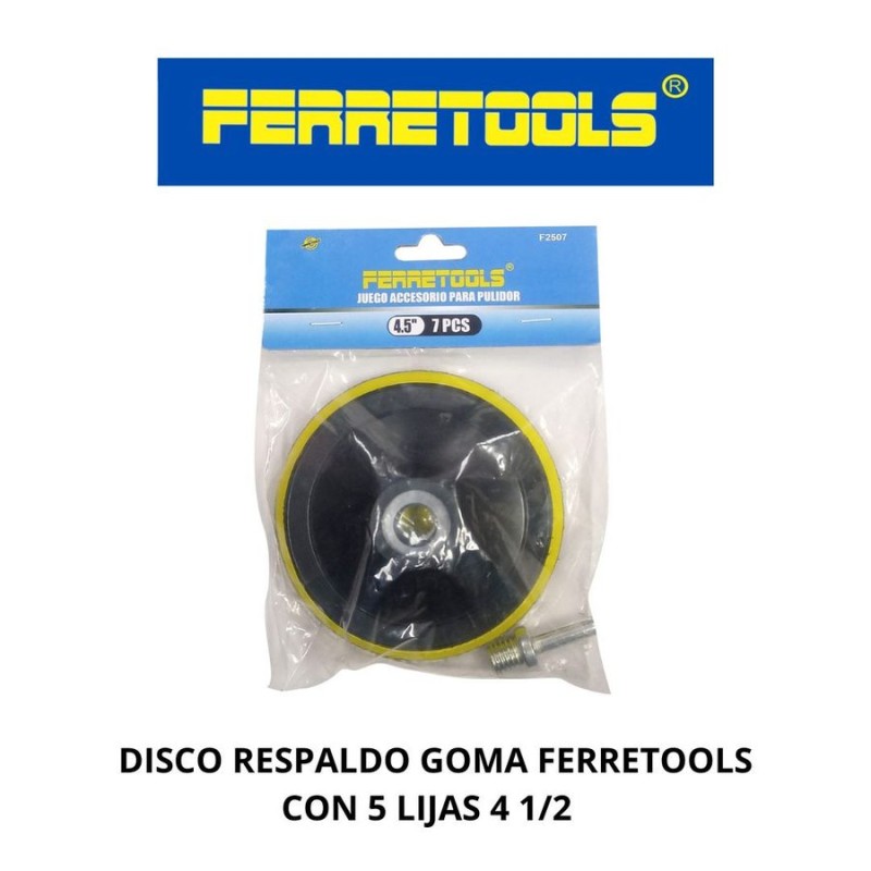 DISCO RESPALDO GOMA FERRETOOLS CON 5 LIJAS 4 1/2