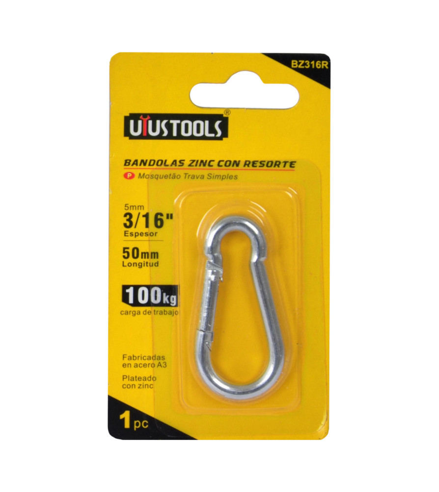 Mosqueton 50 Mm 5 Mm 3/16" 50 Mm 100 Kg Bz316r