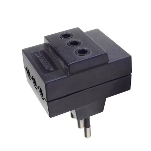 ENCHUFE MACHO TRIPLE ADAP/2P+T 10 AMP NEGRO