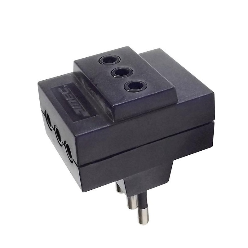 ENCHUFE MACHO TRIPLE ADAP/2P+T 10 AMP NEGRO