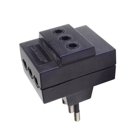 ENCHUFE MACHO TRIPLE ADAP/2P+T 10 AMP NEGRO
