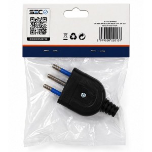 ENCHUFE MACHO CORRIENTE RECTO 3 PATAS NEGRO
