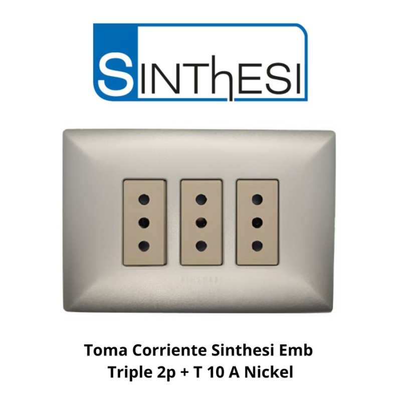TOMA CORRIENTE SINTHES EMB TRIPL 2P + T 10 A NIKEL