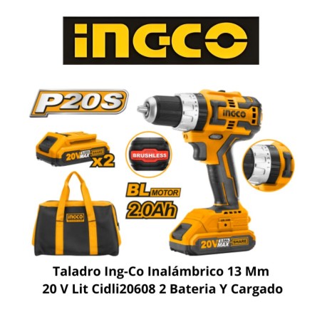 TALADRO INGCO INALAMBRICO 13 MM 20 V LIT CIDLI206