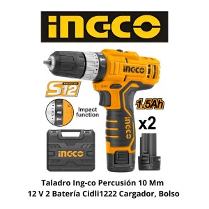 TALADRO INGCO PERCUSION 10 MM 12 V 1 BATER CIDLI1
